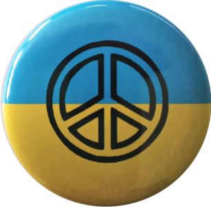 ***Ukraine Flagge Button Friedenszeichen blau-gelb